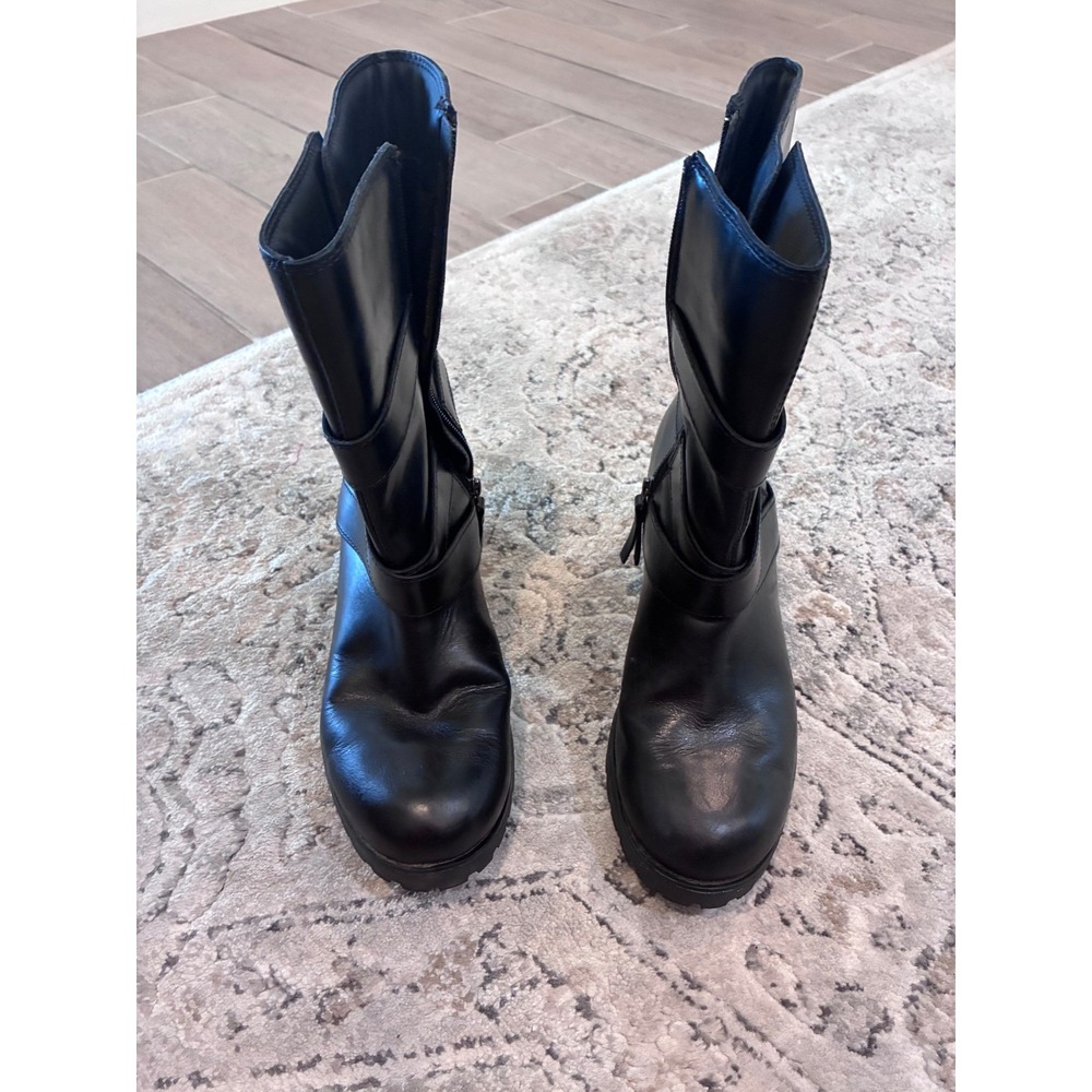 Harley-Davidson Black Leather Biker Boots Mid-Calf Moto Buckle Women's 9.5 - Picture 4 of 6